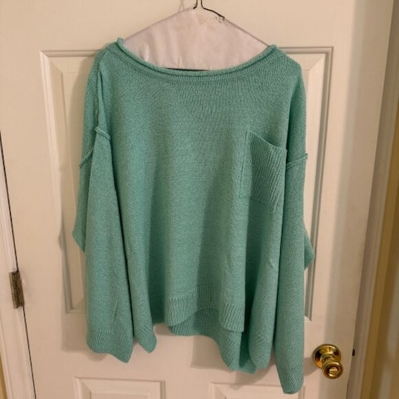 Pink Lilly Tell Me Everything Aqua Oversized Pocketed Light Weight Sweater - Picture 1 of 5